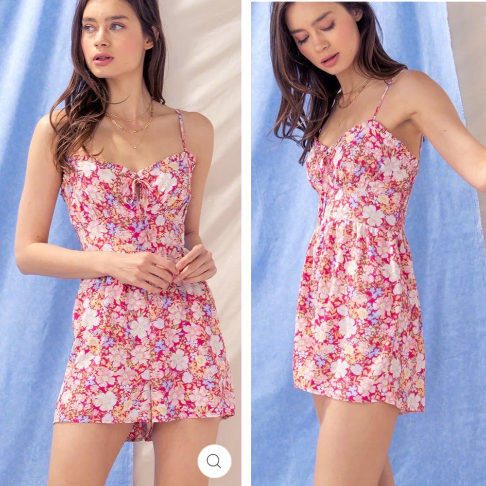 4/$20 Love Tree Fuchsia Pink Floral Strappy Romper